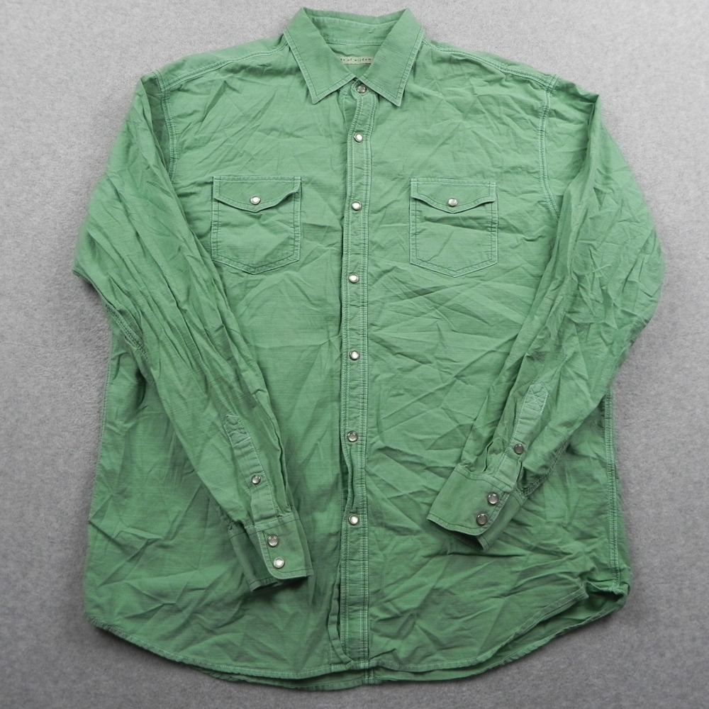 Age of Wisdom Shirt Mens XL Green Pearl Snap Western Long Sleeve Utility Pocket